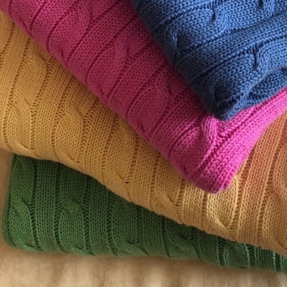 RALPH LAUREN Classic Green Cable Knit V-Neck Sweater Purple Polo Pony Sz XL NEW! - Picture 12 of 12